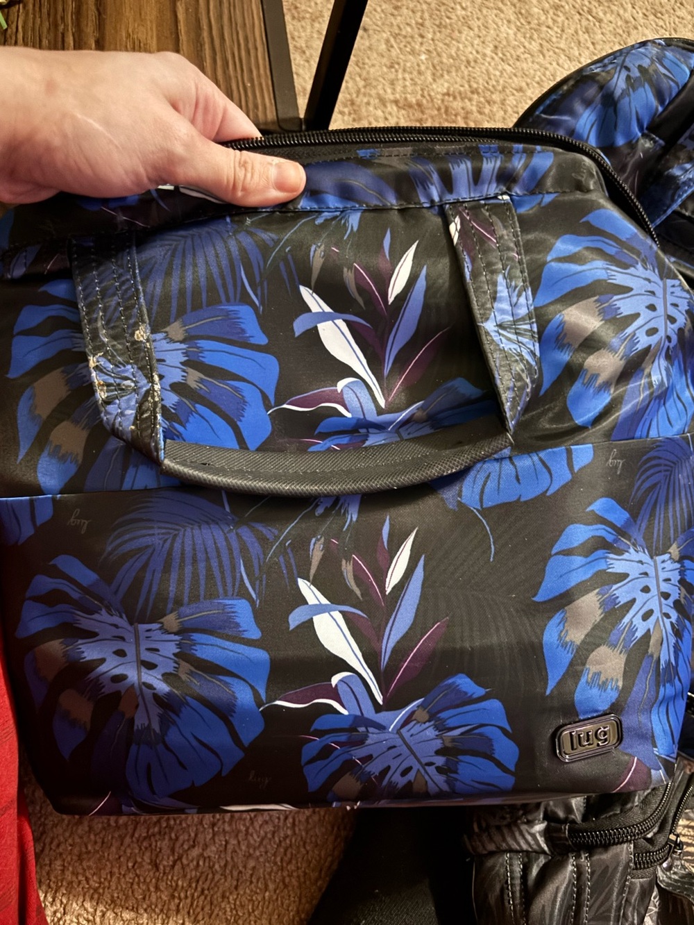 Lug Black Travel Bag with Blue and Purple Floral Print